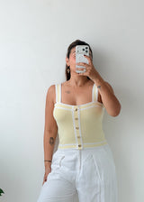Size M Yellow White Contrast Button Top