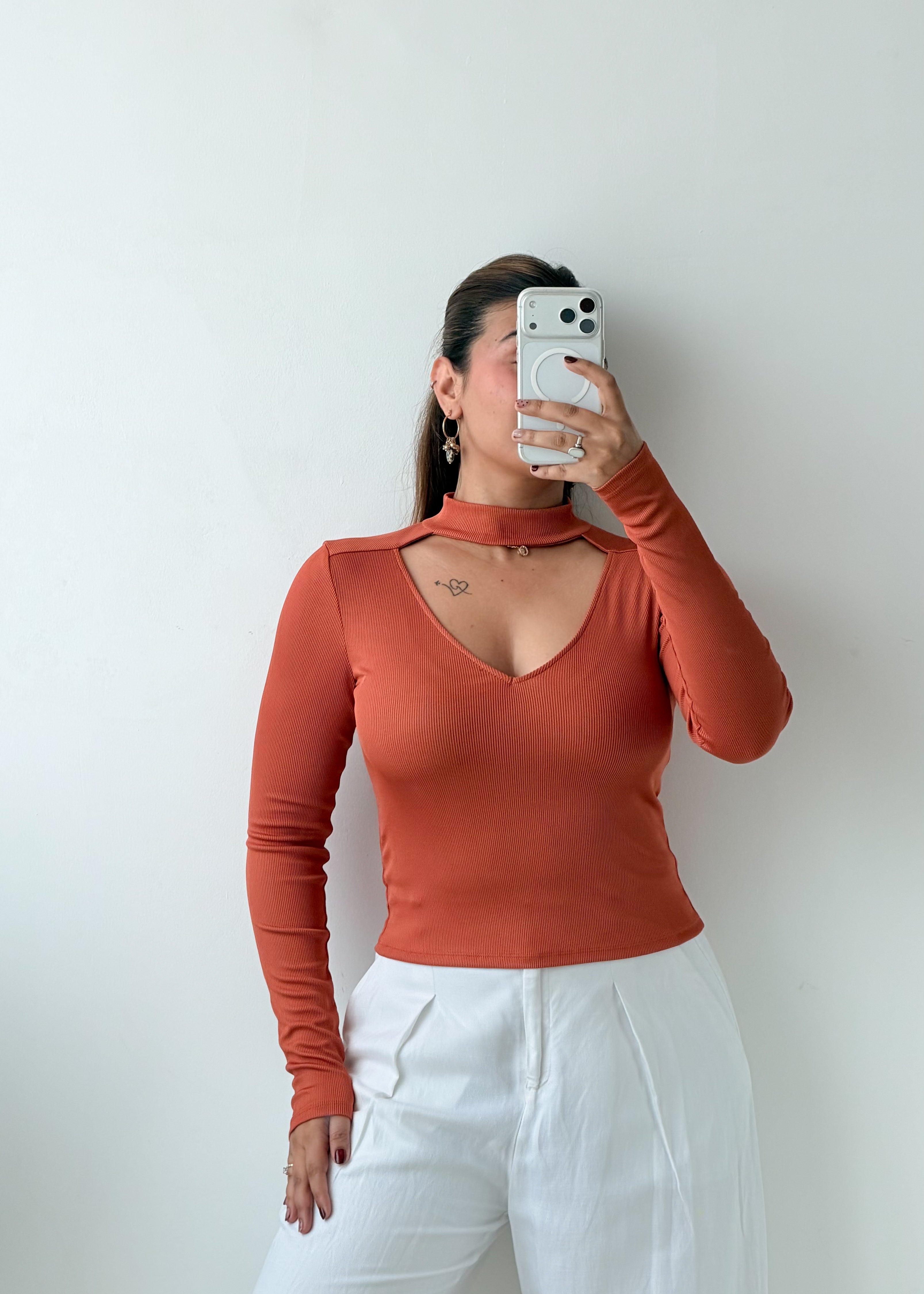 Size S-M Rust Choker Neck Top