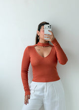 Size S-M Rust Choker Neck Top