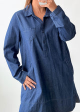 Size M-L Dark Blue Denim Shirt Dress