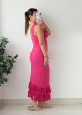 Size XS-S Hot Pink Textured Fringe Maxi Dress