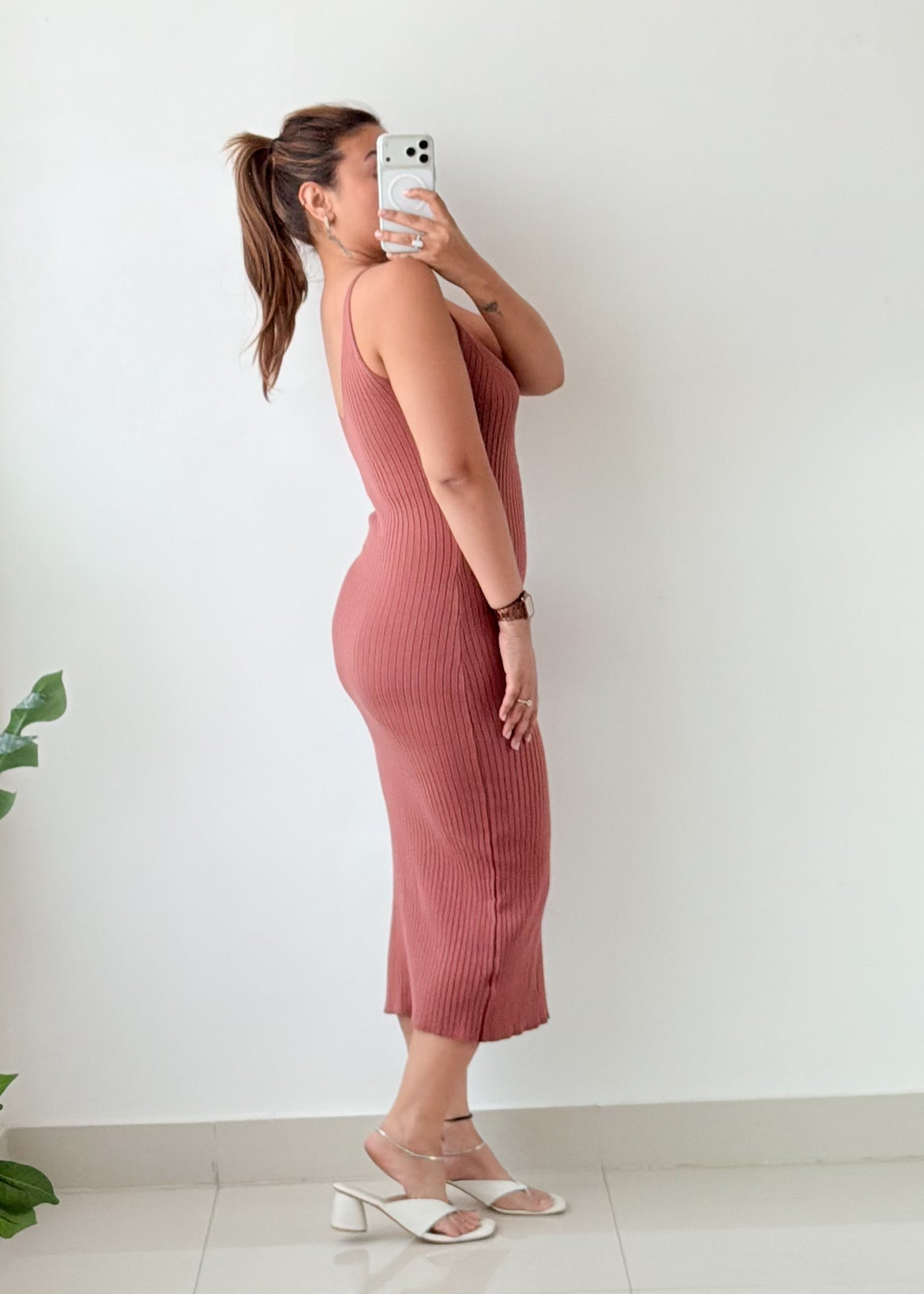 Size M-L Dusty Rose Ribbed Midi Dress
