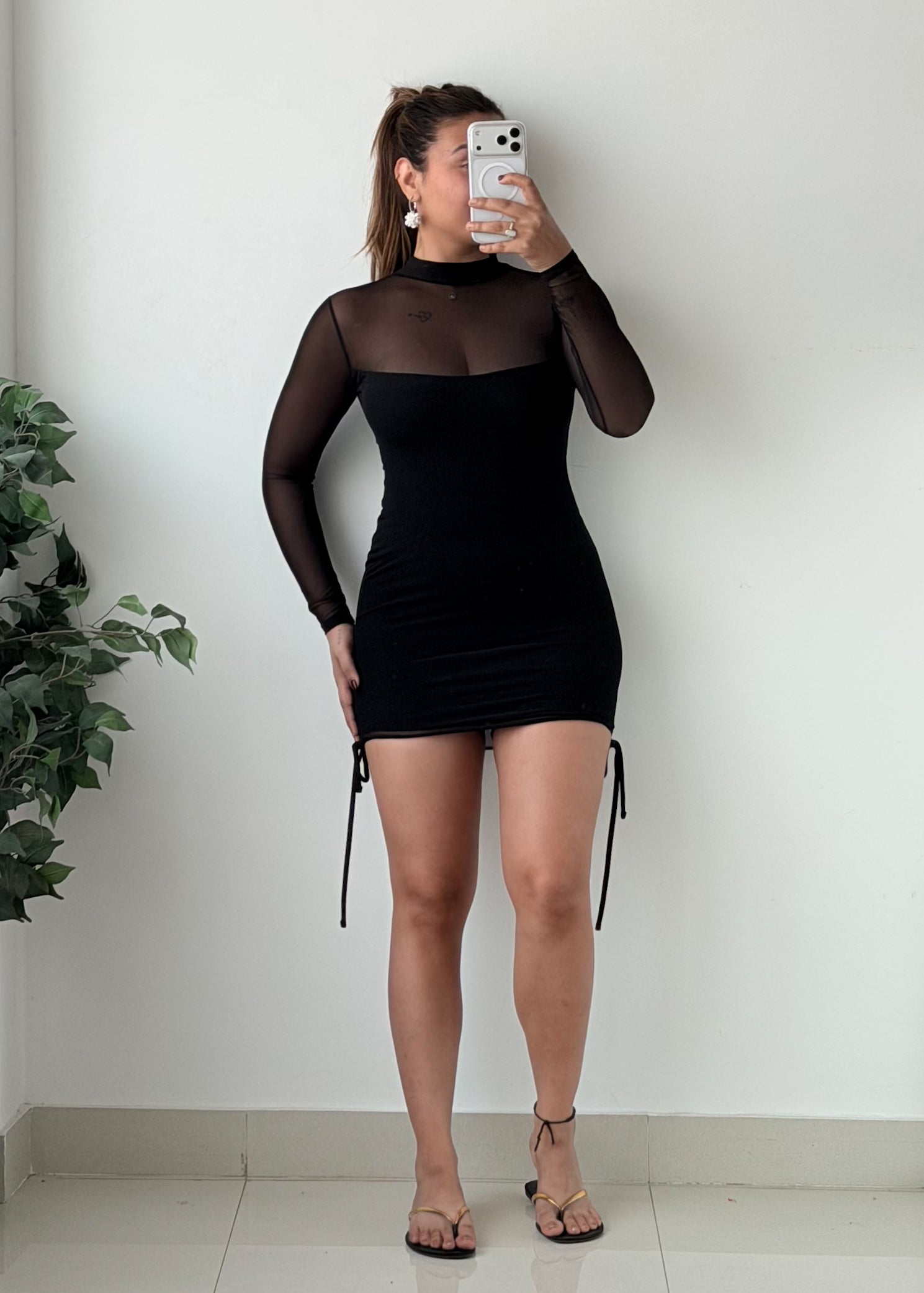 Size XS-S Black Sheer Mesh High Neck Bodycon Mini Dress
