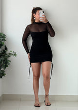 Size XS-S Black Sheer Mesh High Neck Bodycon Mini Dress