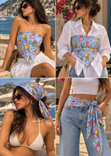 Blue Printed Convertible Scarf Top