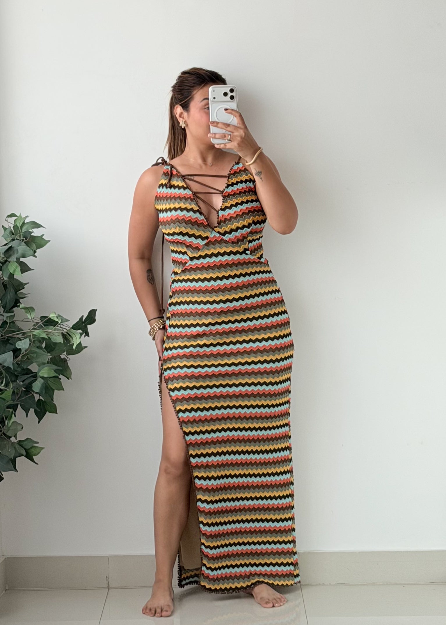 Size S-M Multicolor Zigzag Crochet Maxi Dress