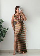 Size S-M Multicolor Zigzag Crochet Maxi Dress