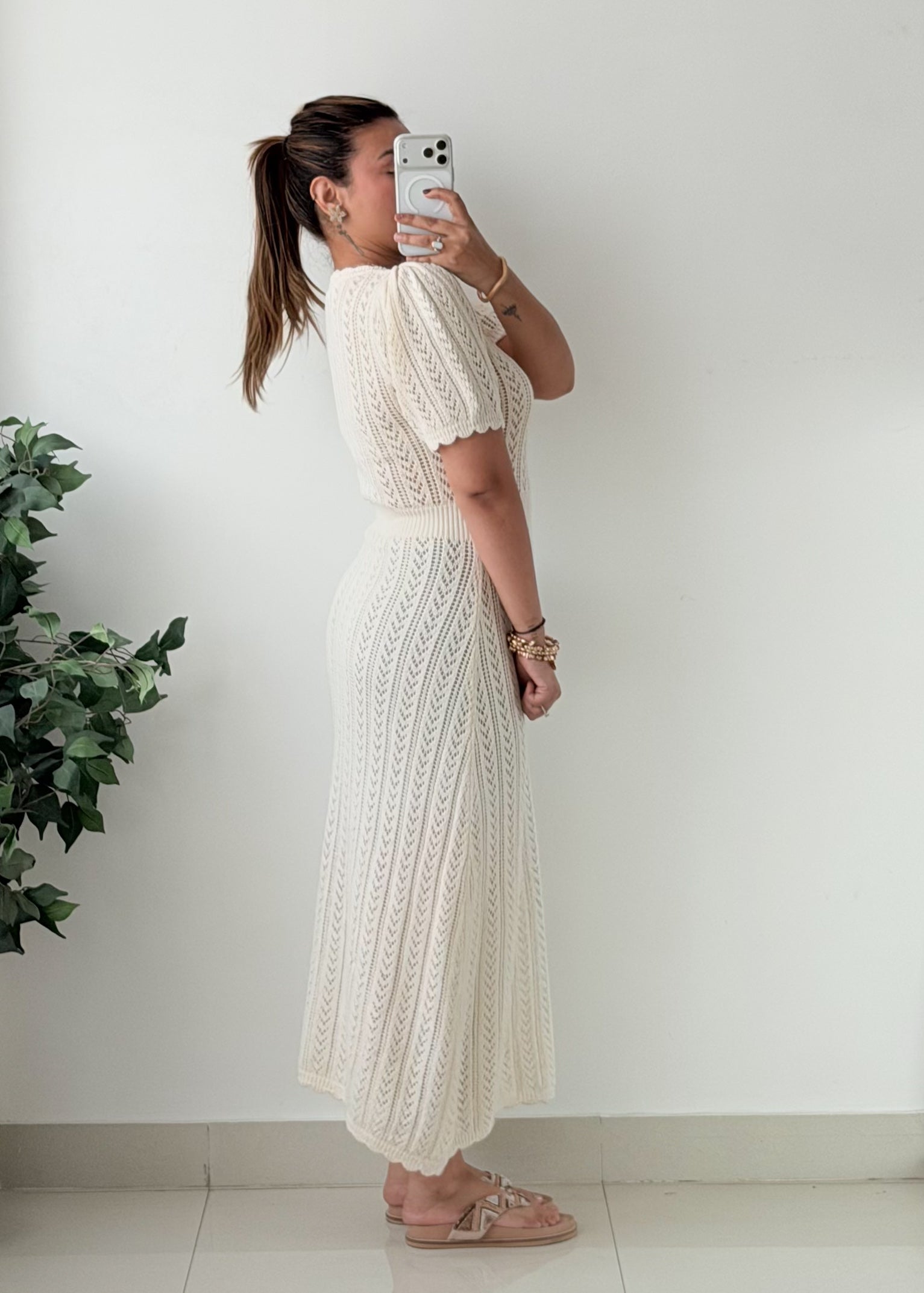 Size S-M Ivory Chevron Crochet Maxi Dress