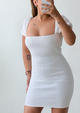 Size S-M White Smocked Puff Sleeve Mini Dress