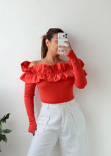 Size M-L Red Ruffle Off-Shoulder Top