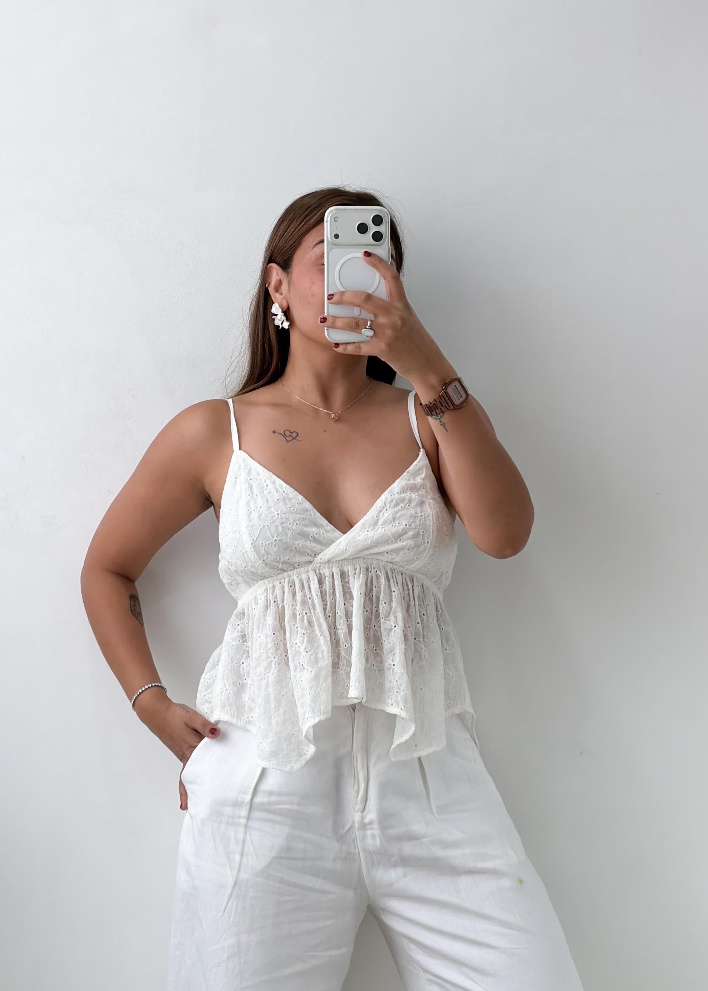 Size XS-S White Lace Peplum Cami Top