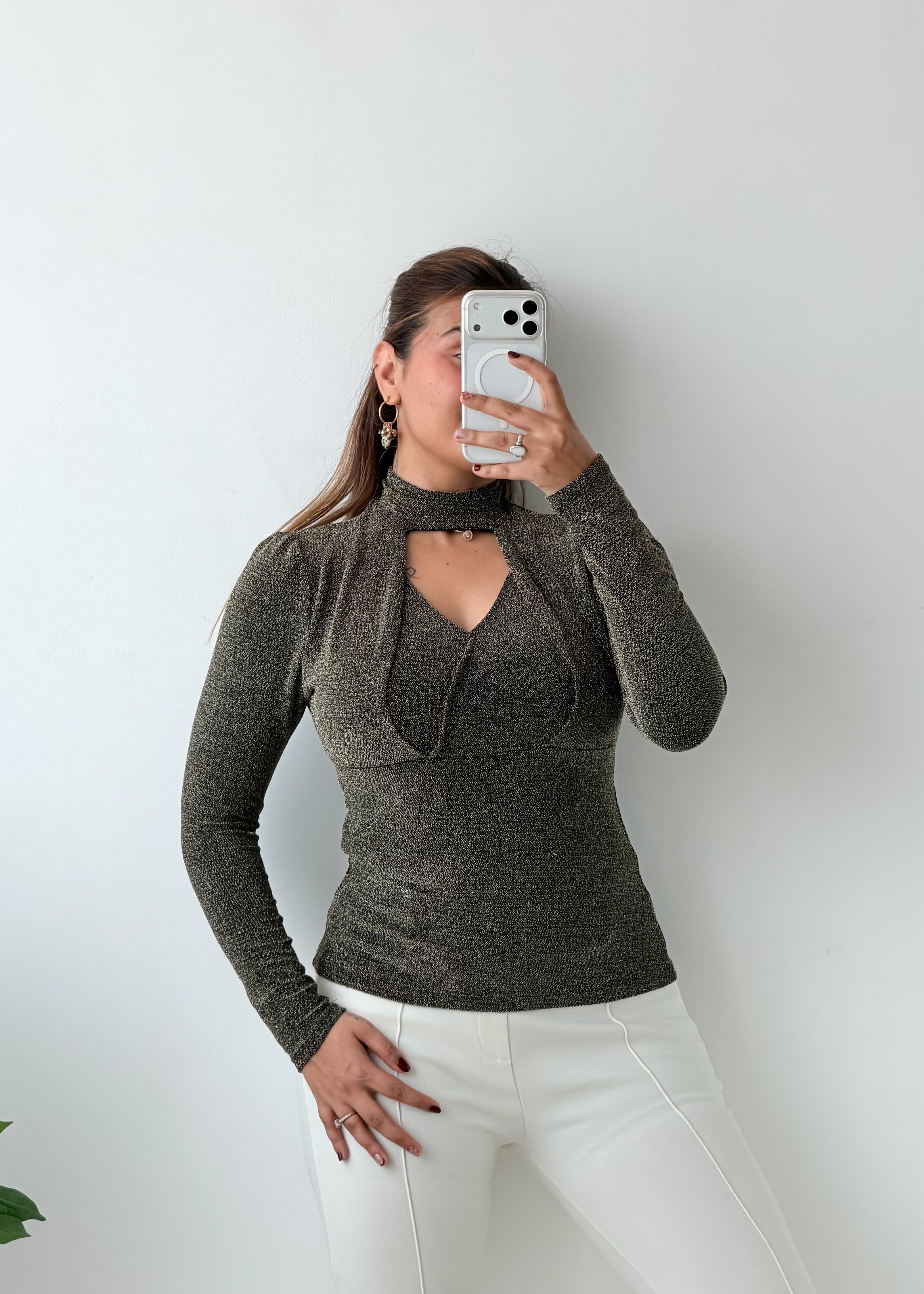 Size S-M Charcoal Grey Choker Neck Top