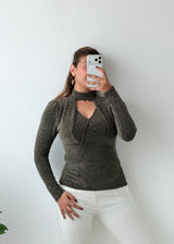 Size S-M Charcoal Grey Choker Neck Top