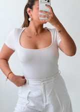 Size S-M White Square Neck Bodysuit
