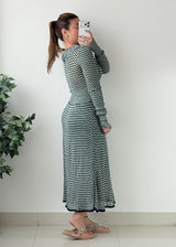Size S-M Green Black Chevron Knit Maxi Dress
