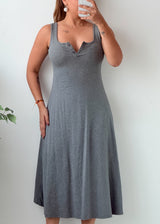 Size S-M Grey Button Front Flared padded Midi Dress