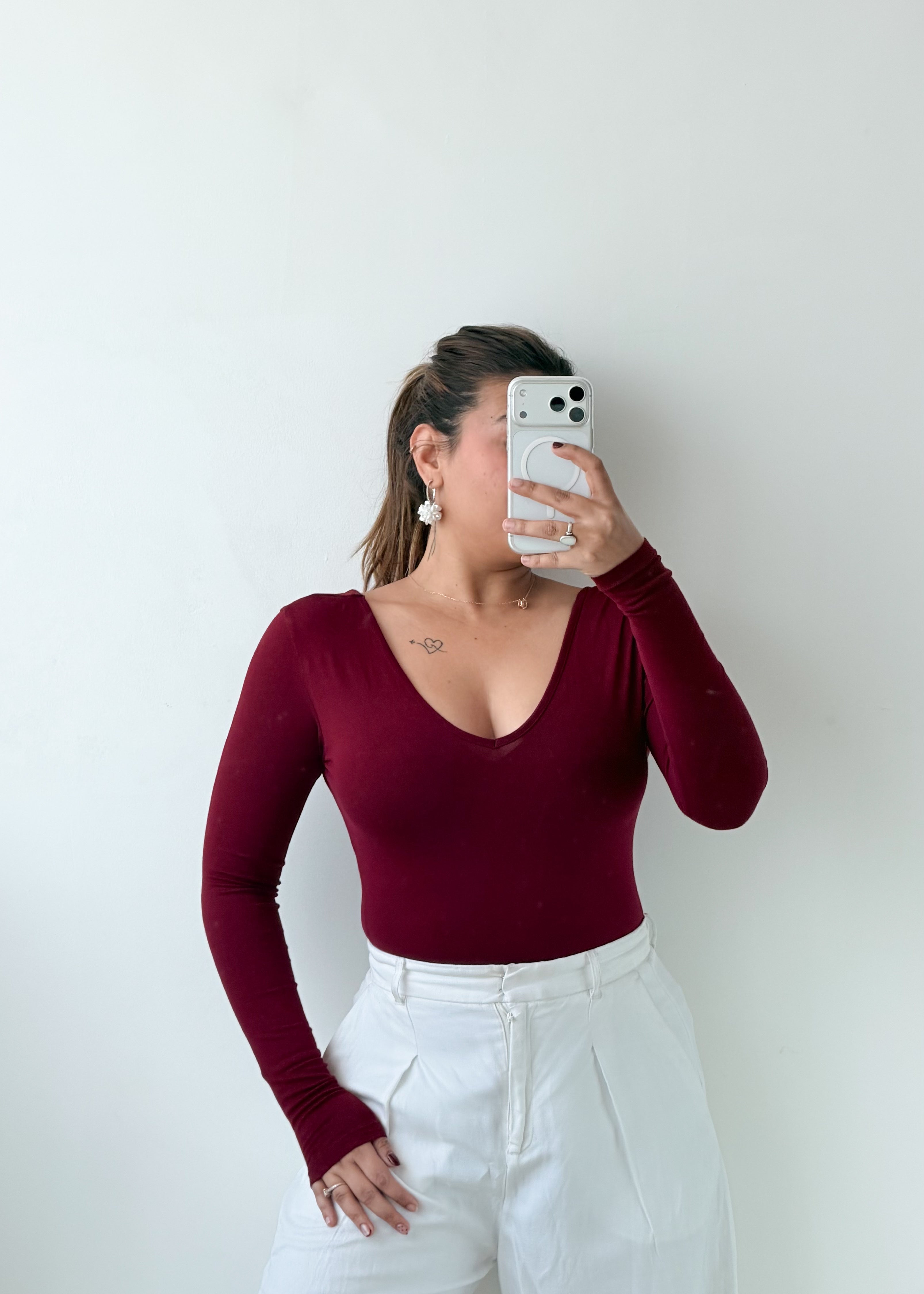 Size M-L Burgundy V-Neck Bodysuit