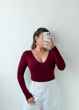 Size M-L Burgundy V-Neck Bodysuit
