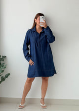 Size M-L Dark Blue Denim Shirt Dress