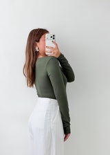 Size M-L Dark Green Square Neck Top