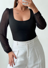Size S-M Black Sheer Sleeve Top