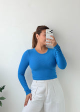 Size XS-S Blue Round Neck Crop Top