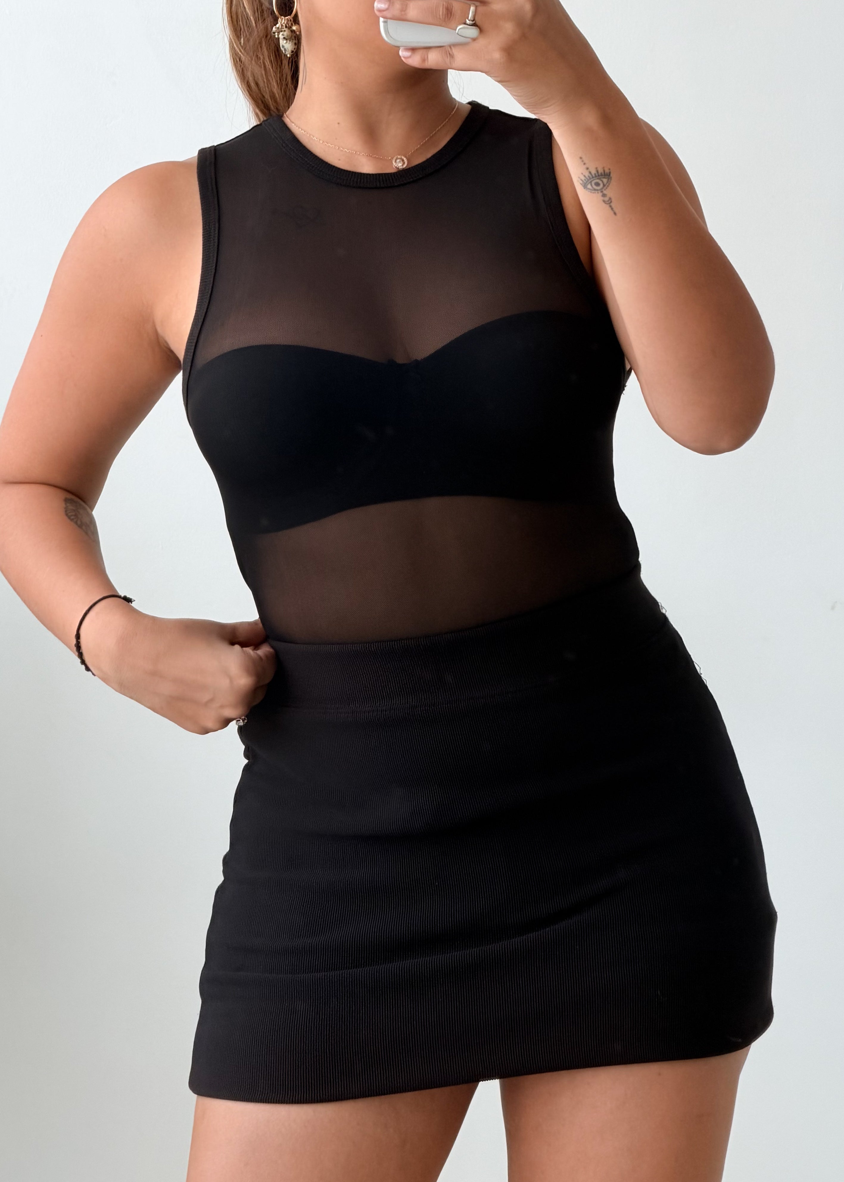 Size S-M Black Sheer Panel Bodysuit