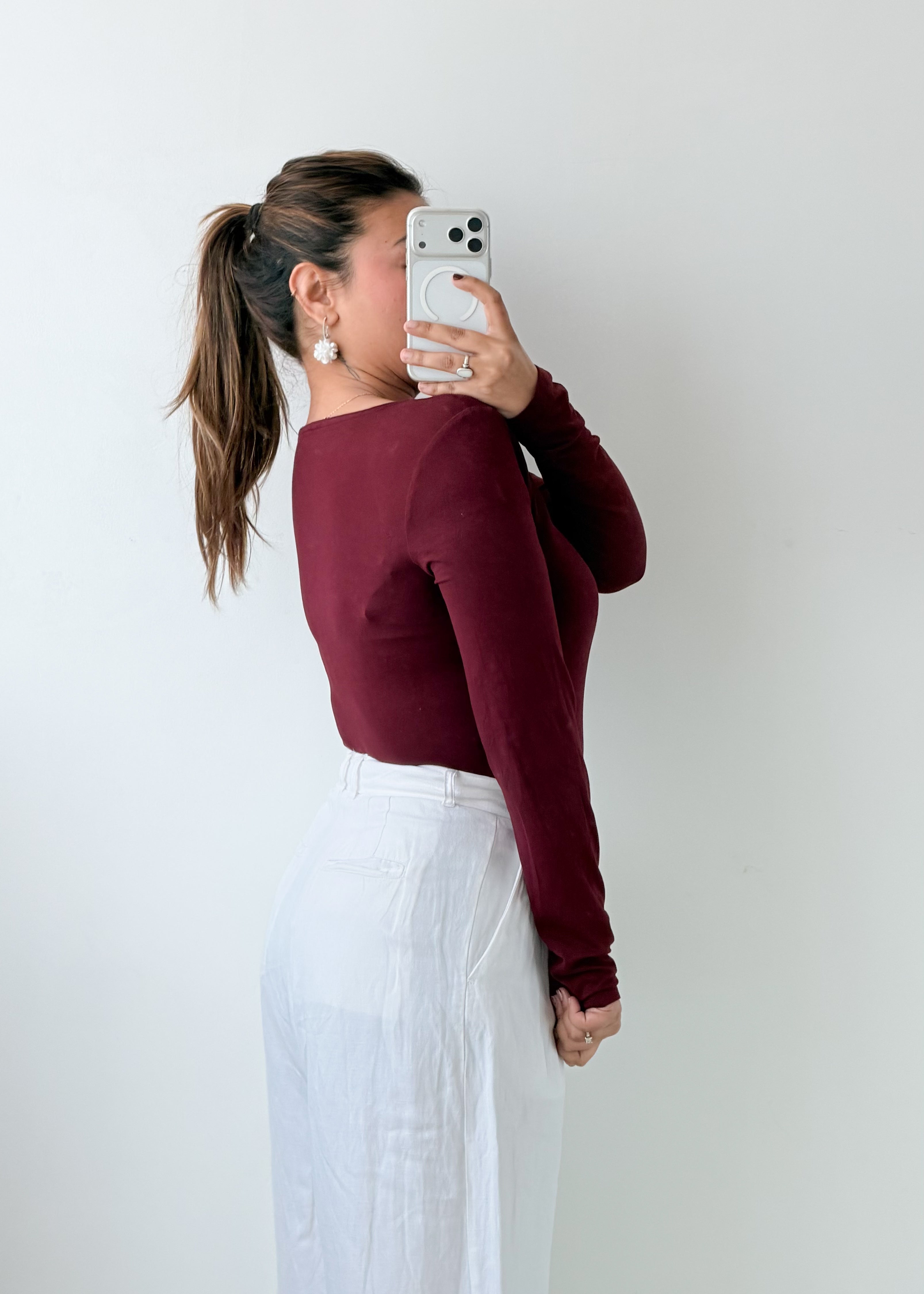Size M-L Burgundy Square Neck Bodysuit