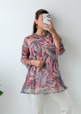Size L-XL Multicolour Abstract Printed Tunic Top