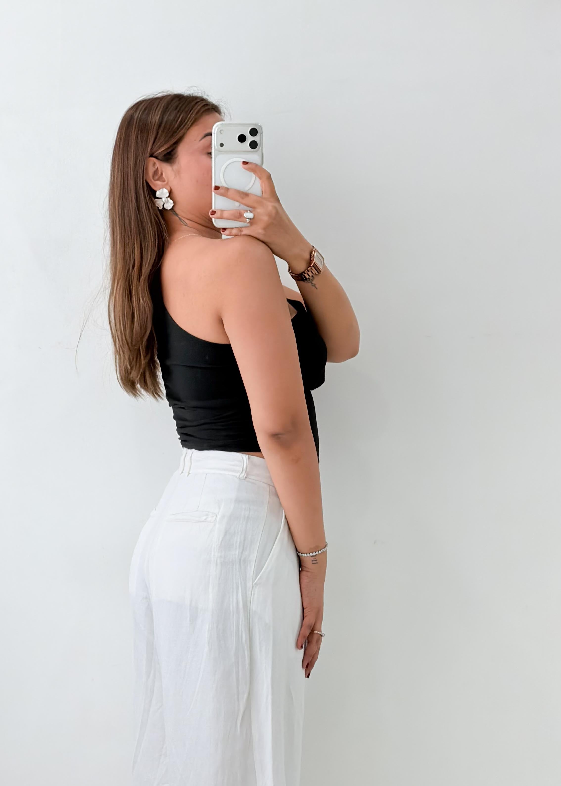 Size S-M Black One-Shoulder Crop Top