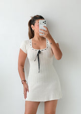Size XS-S White Ribbed Bow Detail Mini Dress