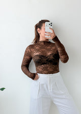 Size XS-S Brown Lace Mesh Bodysuit