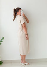 Size M-L Ivory Collared Midi Dress