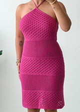 Size M-L Hot Pink Crochet Halter Dress