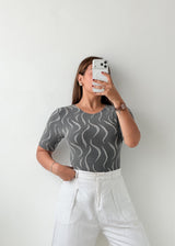 Size S-M Grey Abstract Print Bodysuit