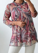 Size L-XL Multicolour Abstract Printed Tunic Top