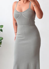 Size S-M Sage Green Corset Detail Maxi Dress
