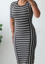 Size S-M Black White Striped Bodycon Midi Dress