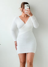Size S-M White Ribbed Wrap Mini Dress
