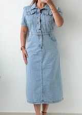 Size M Light Blue Denim Shirt Midi Dress