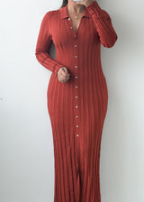 Size S-M Rust Pleated Button-Front Maxi Dress