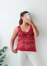 Size L-XL Pink Embellished Crochet Tank Top