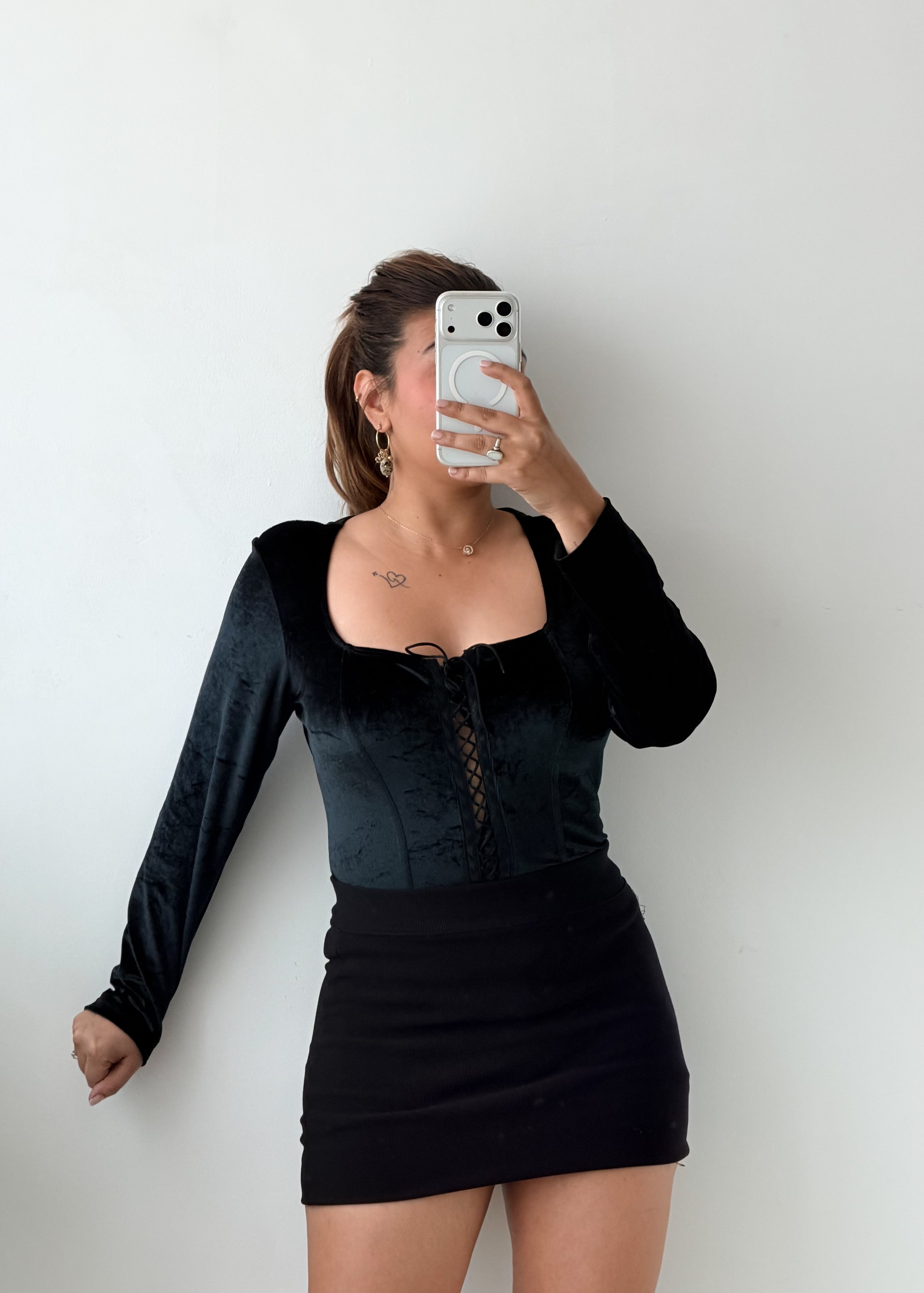Size M-L Black Velvet Corset Bodysuit