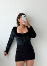 Size M-L Black Velvet Corset Bodysuit