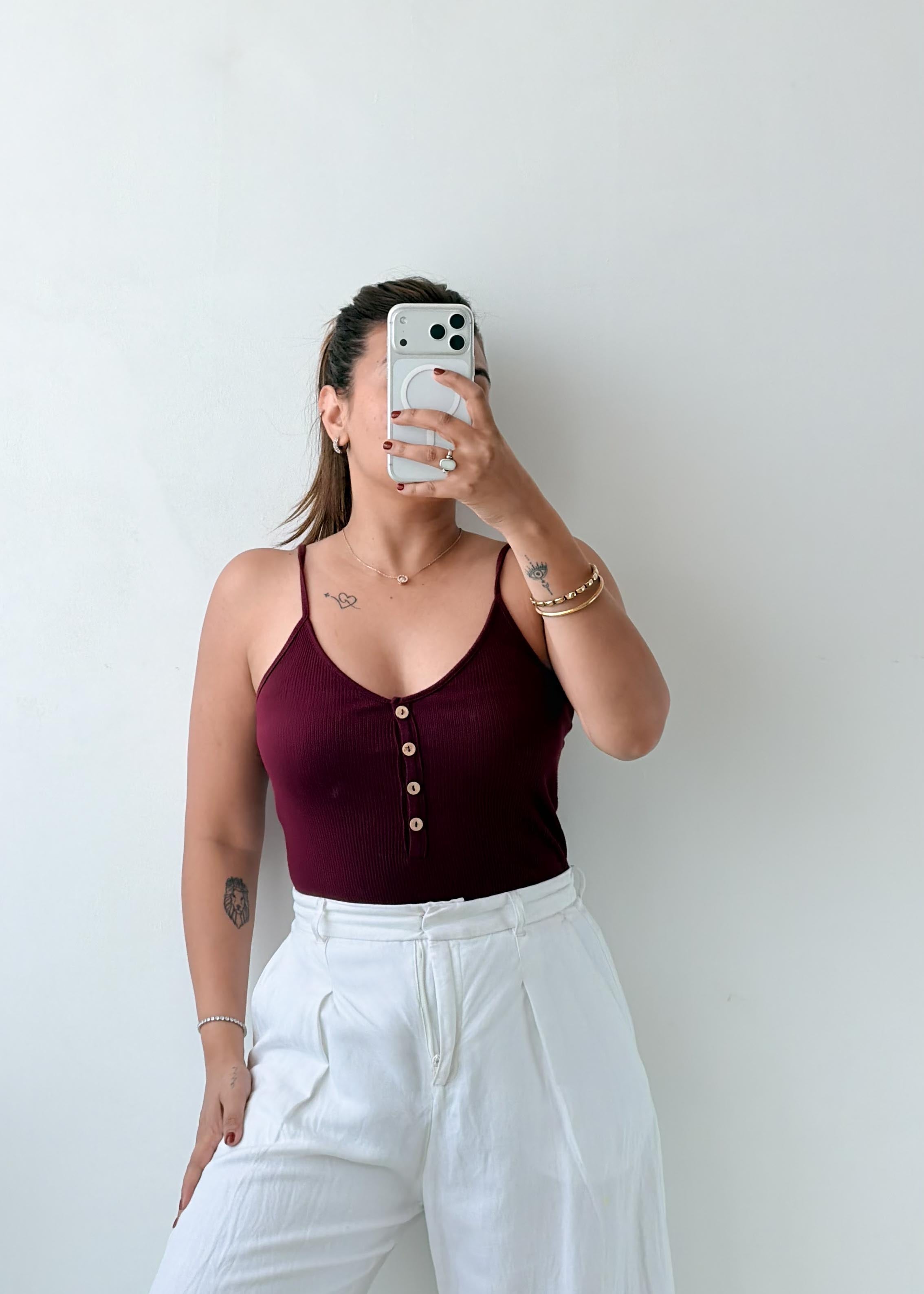 Size XS-S Burgundy Button-Front Bodysuit