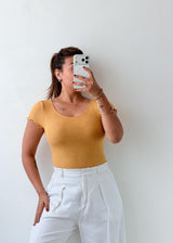 Size S-M Mustard Ribbed Top Bodysuit