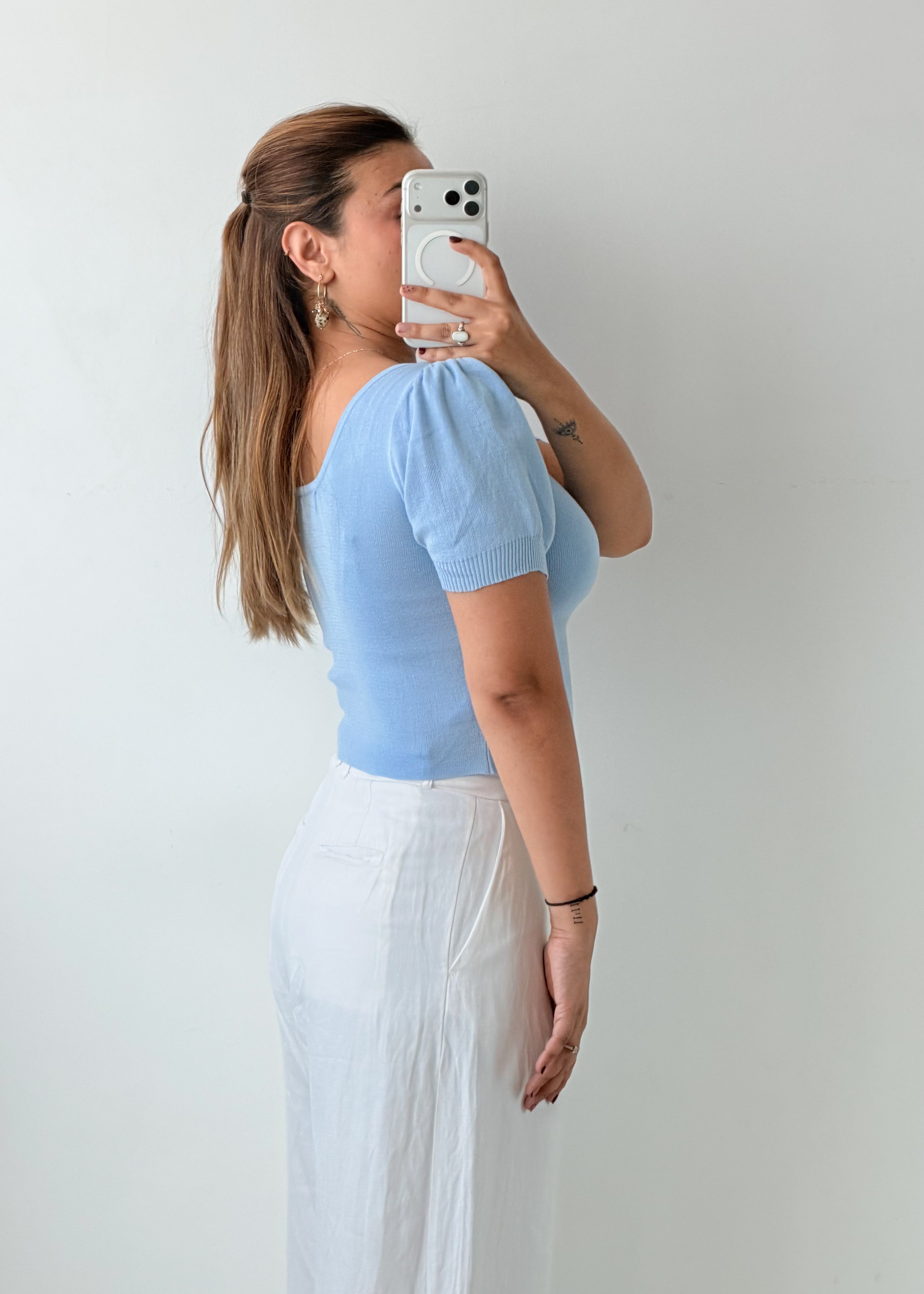 Size S-M Powder Blue Puff Sleeve Top