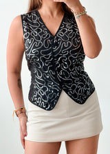 Bust 40, Black Printed Vest Top