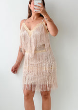 Size M-L Champagne Fringe Mini Dress