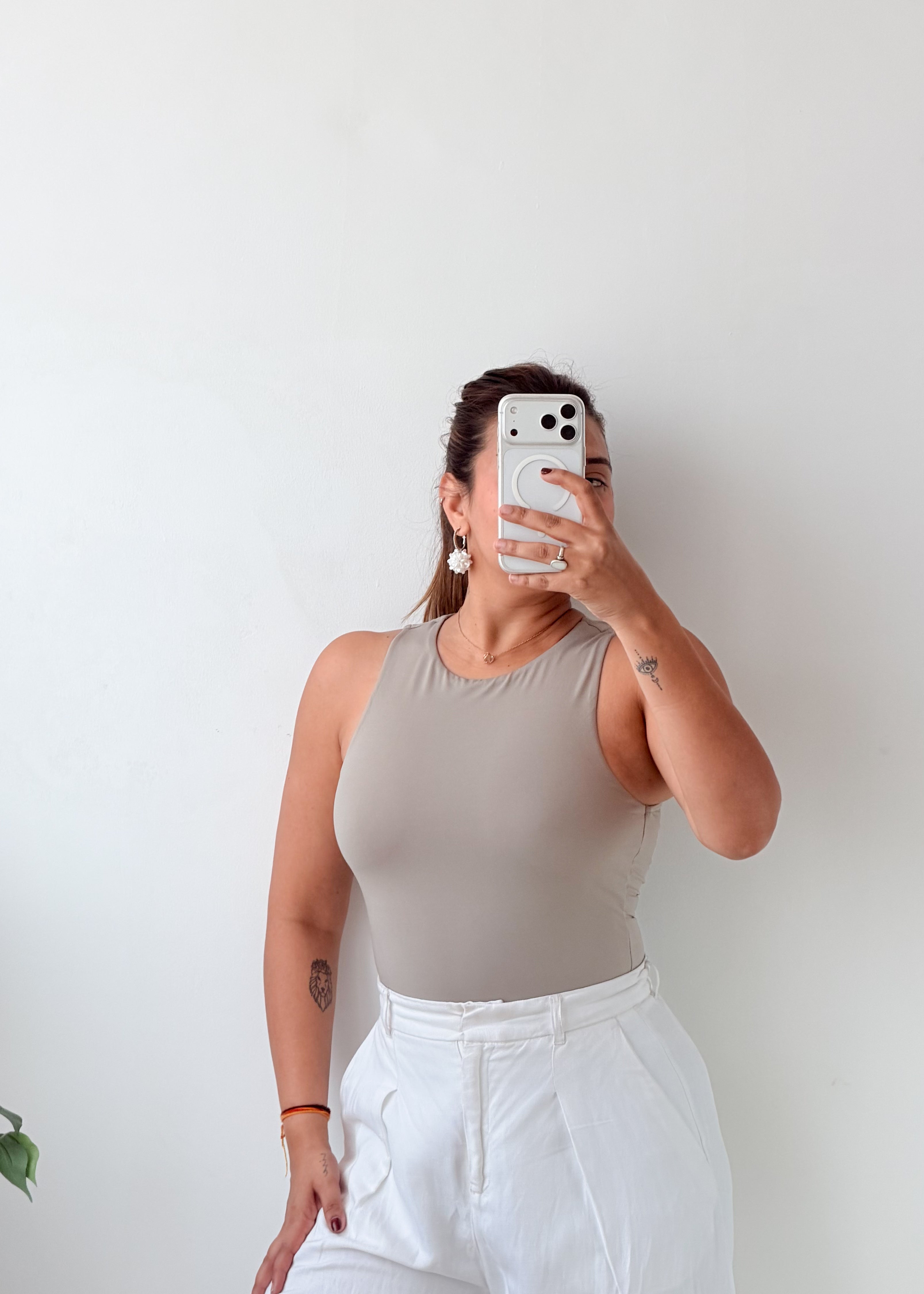 Size XS-S Taupe High Neck Bodysuit